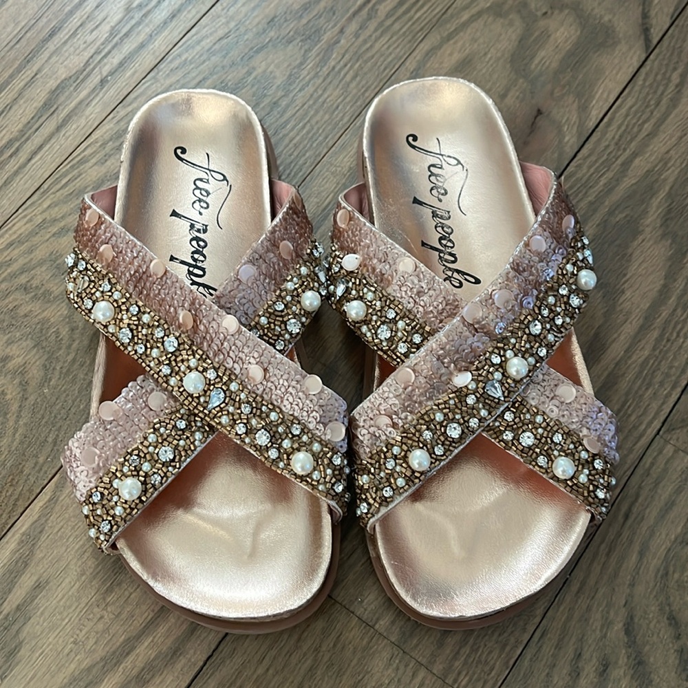 FREE PEOPLE MOON embellished rose gold sandals